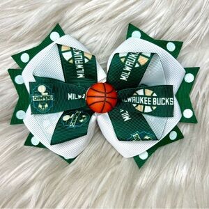 🎀🏀 NBA Milwaukee Bucks Basketball Hair Bow Barrette Clip 🏀🎀